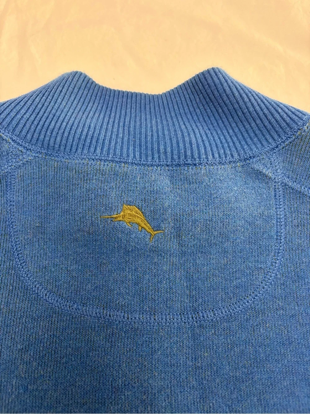 Tommy Bahama Quarter Zip Sweater Mens XL Blue Olive Green Contrast Trim Cotton